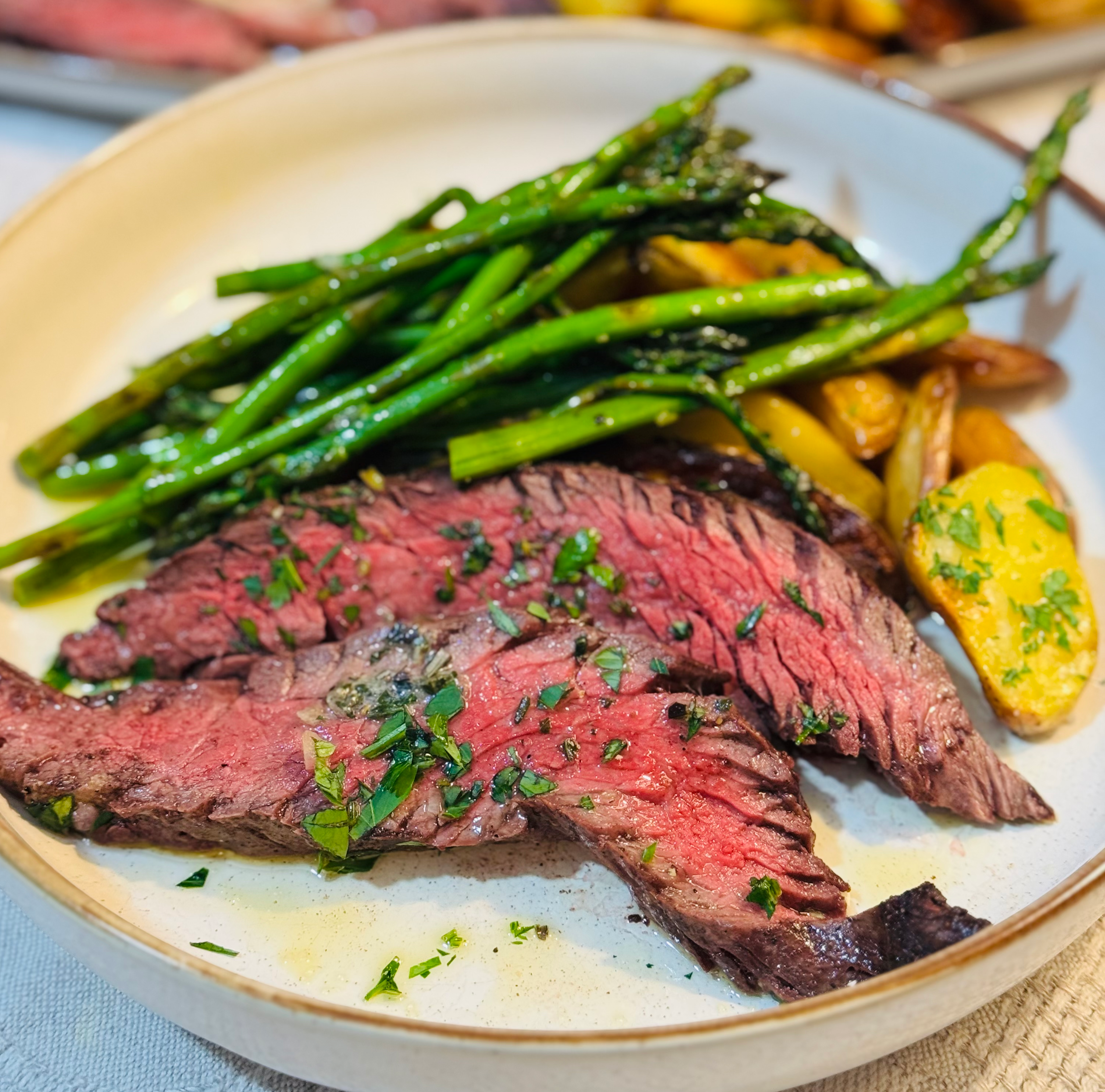 Recipes: Hanger Steak Frites with Asparagus and Herb Butter